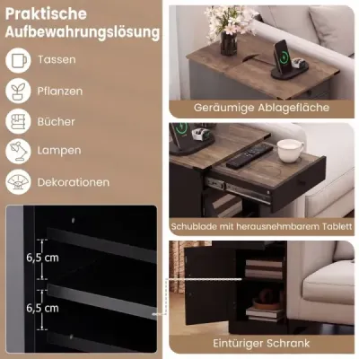 Odkládací stolek Odkládací skříňka s nabíjecí stanicí Noční stolek se sklopnou deskou Zásuvka Černá