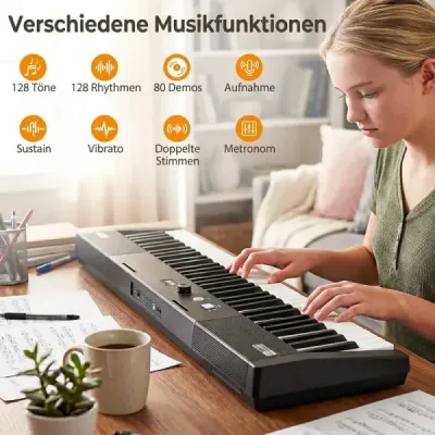 61 klávesový klavír Klávesový elektronický klávesový set s výškově nastavitelným stojanem Černý