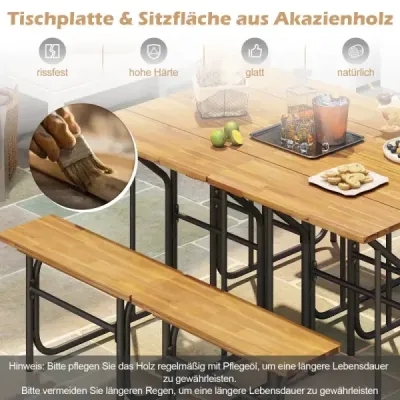 Balkonový stolek s lavicí Balkonový set s akáciovou deskou a kovovými nohami Sedací souprava pro 1 osobu