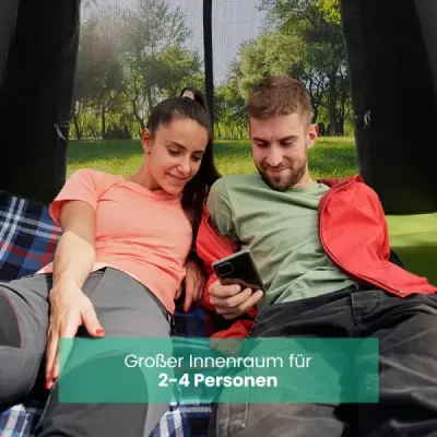 Pop-up stan pro 2–4 osoby s odnímatelnou plachtou proti dešti, 2 okny proti komárům a 2 dveřmi na zip