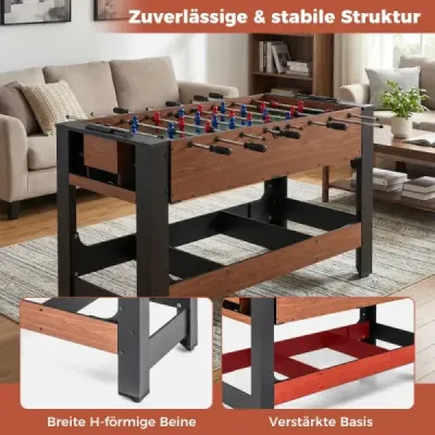 2 v 1 otočný herní stůl Kicker & kulečníkový kombinovaný stůl s nohami, tága, trojúhelník, kartáč, křída, hnědý, 138 x 61 x 84 cm
