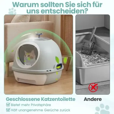 Kočičí toaletní miska s víkem, výsuvným táckem, naběračkou a předním otevíráním, modrá