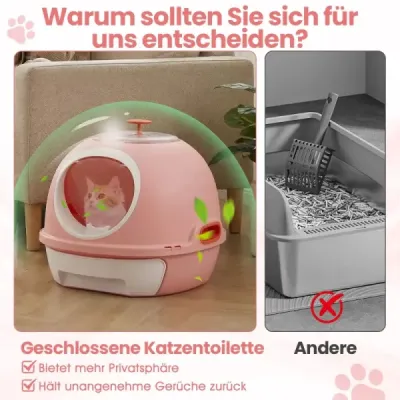 Kočičí toaletní miska s víkem, výsuvnou miskou, naběračkou a předním otevíráním, růžová