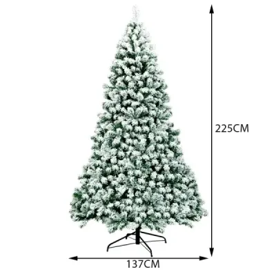 225 cm osvětlený zasněžený vánoční stromek se skládacím kovovým stojanem zelená + bílá