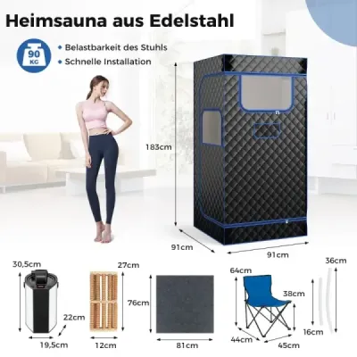 Parní sauna domácí sauna pro domácí celotělový saunový box s 3litrovým generátorem páry 91 x 91 x 183 cm černý