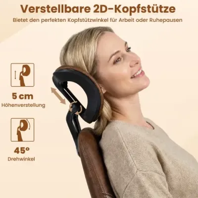 Ergonomická kancelářská židle, počítačová židle se semišovou látkou a opěrkou hlavy, hnědá