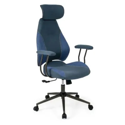 Ergonomická kancelářská židle s lněnou látkou a nastavitelným opěradlem a opěrkou hlavy, kancelářská židle, modrá