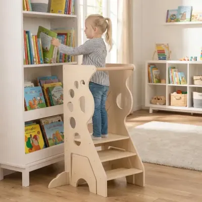 Vzdělávací věž 3 v 1 se 2 schůdky, odnímatelnými bezpečnostními madly a schůdky na čárové hry