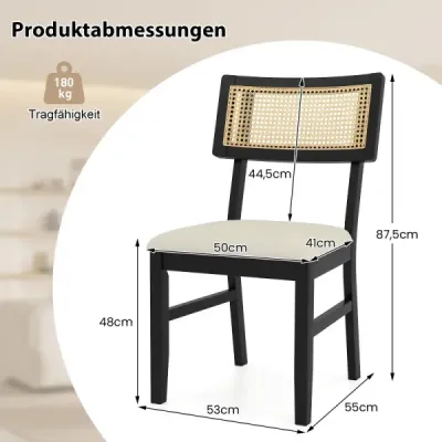 Jídelní židle, sada 2 ks, kuchyňské židle s čalouněným sedákem, nohy z kaučukovníku, černé