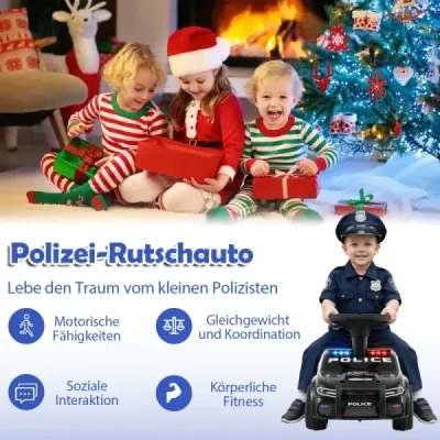 Policejní odrážedlo pro batolata, odrážedlo s blikajícími světly, hudbou, sirénou, černé