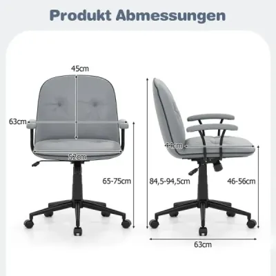 Ergonomická kancelářská židle, kancelářská židle z umělé kůže s polstrovanými područkami a širokým sedákem, šedá