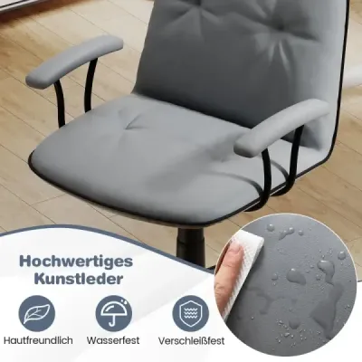 Ergonomická kancelářská židle, kancelářská židle z umělé kůže s polstrovanými područkami a širokým sedákem, šedá