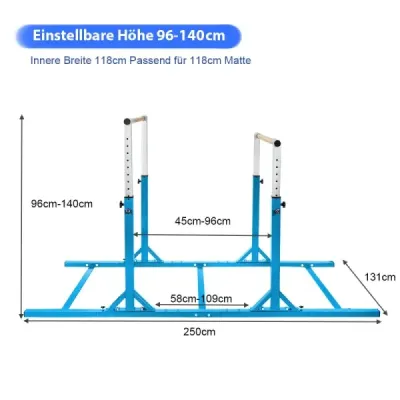 Gymnastické tyče hrazdy gymnastické tyče s nastavitelnou šířkou 250 x 132 x 140 cm modrá