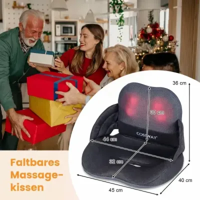 Masážní polštář na záda s funkcí vyhřívání, skládací masážní polštář Shiatsu, ergonomický opěrný polštář
