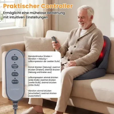 Masážní polštář na záda s funkcí vyhřívání, skládací masážní polštář Shiatsu, ergonomický opěrný polštář