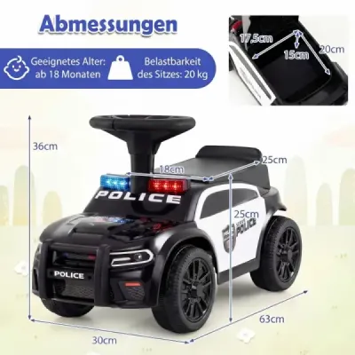 Policejní autíčko pro batolata, odrážedlo s blikajícími světly, hudbou, sirénou, bílé