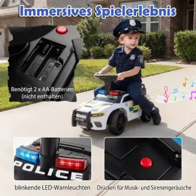 Policejní autíčko pro batolata, odrážedlo s blikajícími světly, hudbou, sirénou, bílé