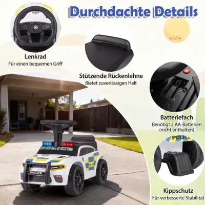 Policejní autíčko pro batolata, odrážedlo s blikajícími světly, hudbou, sirénou, bílé