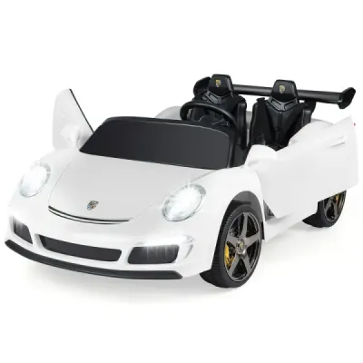 Dětské elektrické auto RUF s licencí, 12V bateriové elektrické vozidlo s dálkovým ovládáním pro rodiče, bílé