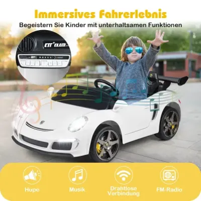 Dětské elektrické auto RUF s licencí, 12V bateriové elektrické vozidlo s dálkovým ovládáním pro rodiče, bílé
