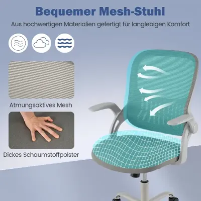 Ergonomická kancelářská židle se skládacími područkami a houpací funkcí, počítačová židle, šedá