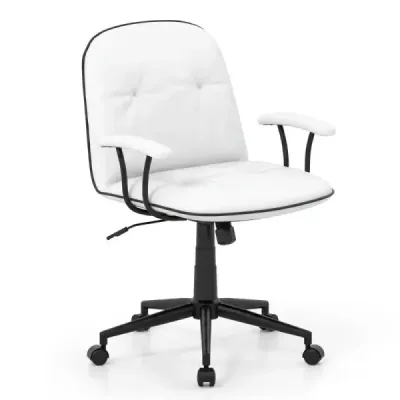 Ergonomická kancelářská židle, kancelářská židle z umělé kůže s polstrovanými područkami a širokým sedákem, bílá