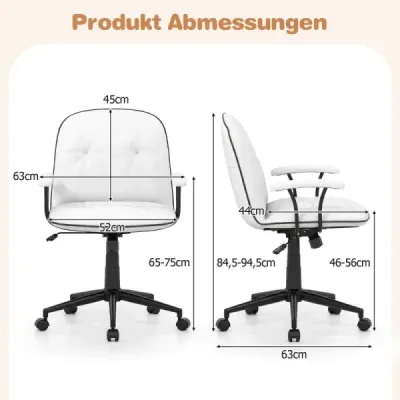 Ergonomická kancelářská židle, kancelářská židle z umělé kůže s polstrovanými područkami a širokým sedákem, bílá