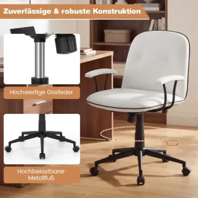 Ergonomická kancelářská židle, kancelářská židle z umělé kůže s polstrovanými područkami a širokým sedákem, bílá