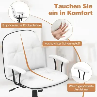 Ergonomická kancelářská židle, kancelářská židle z umělé kůže s polstrovanými područkami a širokým sedákem, bílá