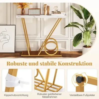 Konzolový stolek 100cm moderní vkládací stolek s mramorovým vzhledem a bílým odkládacím stolkem inspirovaným vozíkem