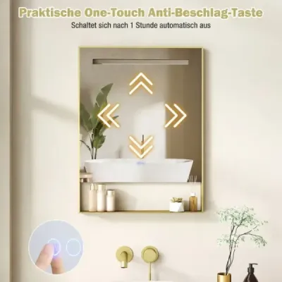 LED koupelnové zrcadlo se 3 barvami světla a nastavitelným jasem, nástěnné kosmetické zrcadlo, 80 x 60 cm