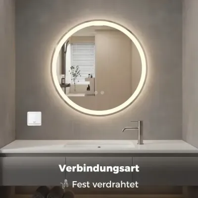 Kulaté zrcadlo s LED osvětlením, Ø80 cm, nastavitelným jasem a dotykovým spínačem