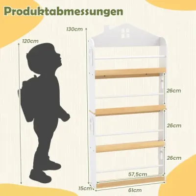 Dětská knihovna ve tvaru domu s ochranou proti pádu a kovovými tyčemi Montessori dětská knihovna