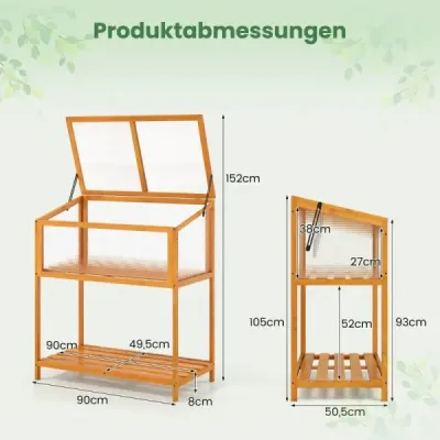 Dřevěný vyvýšený záhon s ochrannou konstrukcí a průhlednou a výklopnou střechou, skleník, oranžový, 90 x 50,5 x 105 cm