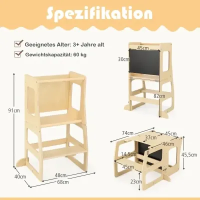 Dětská věž na učení 3 v 1 Skládací stolička a tabule a dětský stolek od 1 roku Stojící věž v přírodě