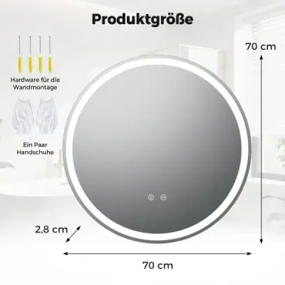70cm kulaté koupelnové zrcadlo s LED podsvícením a nastavitelným jasem