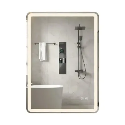 Koupelnové zrcadlo s LED osvětlením a proti zamlžování, nástěnné zrcadlo z tvrzeného skla, 70 x 50 x 3 cm