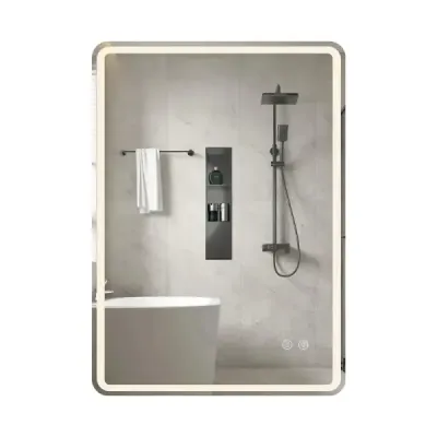 Koupelnové zrcadlo s LED osvětlením a proti zamlžování, nástěnné zrcadlo z tvrzeného skla, 80 x 60 x 3 cm
