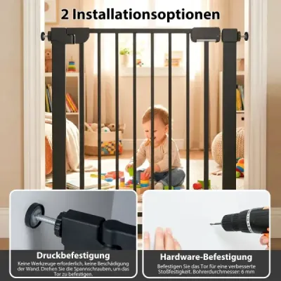 Schodišťová branka bez vrtání, šířka 75-82 cm, bezpečnostní branka s automatickým zavíráním, černá