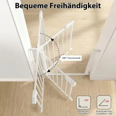 Schodišťová branka bez vrtání, šířka 75-82 cm, bezpečnostní branka s automatickým zavíráním, bílá