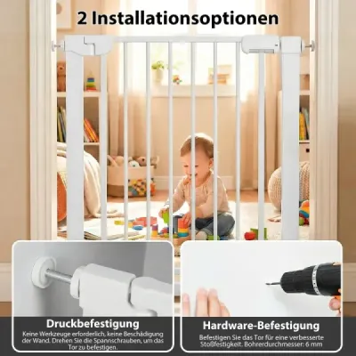 Schodišťová branka bez vrtání, šířka 75-82 cm, bezpečnostní branka s automatickým zavíráním, bílá