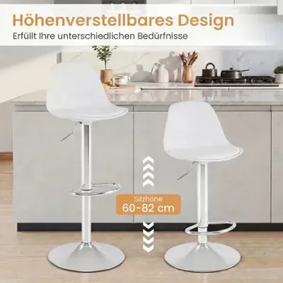 Sada 2 barových židlí, otočná barová židle o 360°, výškově nastavitelná barová stolička, kuchyňská stolička, bílá