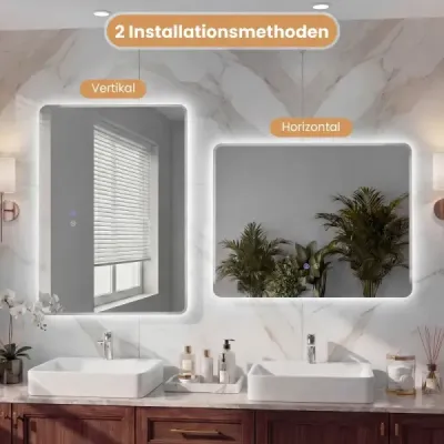 LED koupelnové zrcadlo s 3barevným osvětlením a úpravou proti zamlžování, nástěnné zrcadlo, kosmetické zrcadlo, 80 x 60 cm