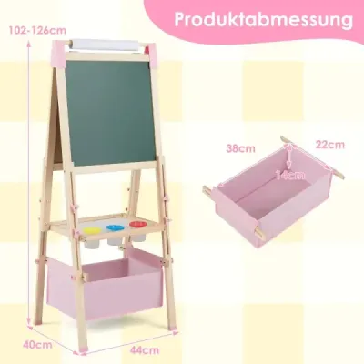 Výškově nastavitelný kreslicí stůl pro děti, oboustranný stojan s magnetickou tabulí, přírodní barva