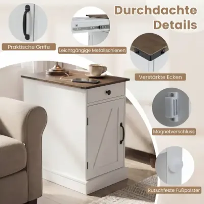 Sada 2 odkládacích stolků s nabíjecí stanicí Odkládací skříňka se sklopnou deskou Noční stolek Bílý