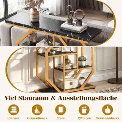 100 cm konzolový stolek 4stupňový moderní vstupní stolek s odkládacími plochami a deskou z umělého mramoru, černý