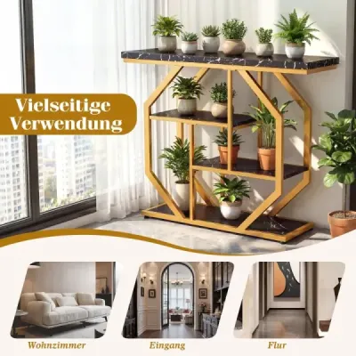 100 cm konzolový stolek 4stupňový moderní vstupní stolek s odkládacími plochami a deskou z umělého mramoru, černý