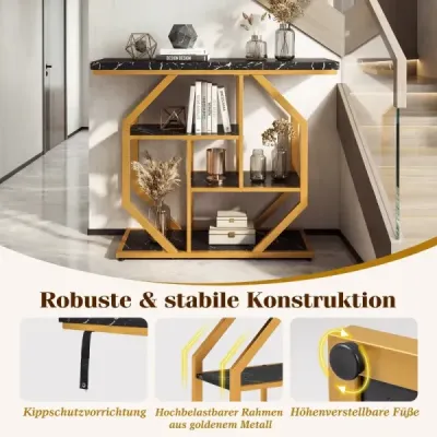 100 cm konzolový stolek 4stupňový moderní vstupní stolek s odkládacími plochami a deskou z umělého mramoru, černý