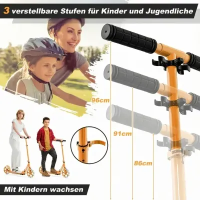 Skládací koloběžka s nosností 100 kg a 2 LED koly Výškově nastavitelná koloběžka Oranžová koloběžka