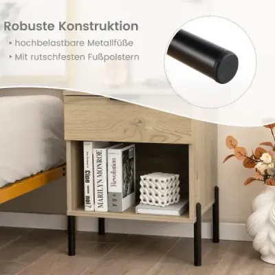 Sada 2 moderních nočních stolků s nabíjecí stanicí, zásuvkou a otevřenou přihrádkou